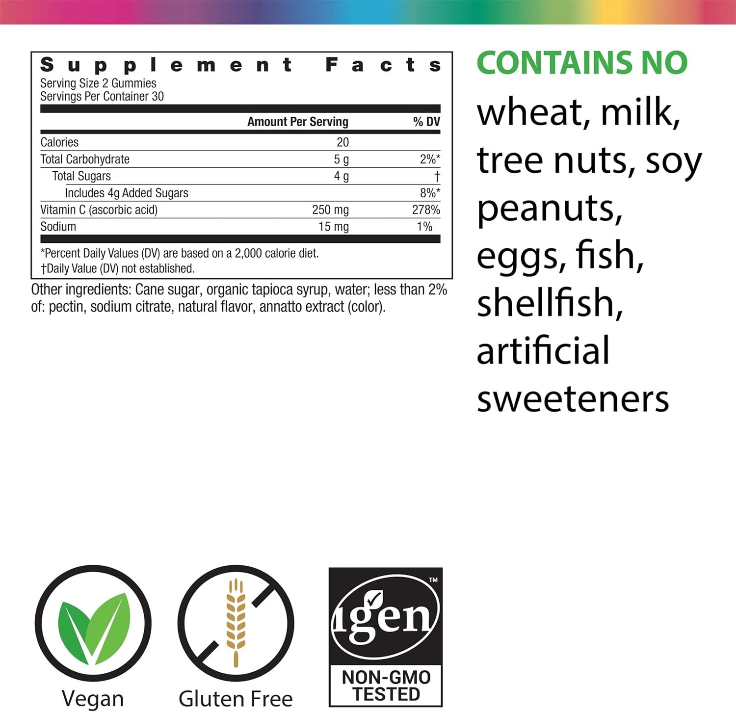 Rainbow Light Vitamin C Gummies, High Potency for Antioxidant & Immune Support, Encourages Collagen Synthesis, Gluten Free, Vegan, Citrus