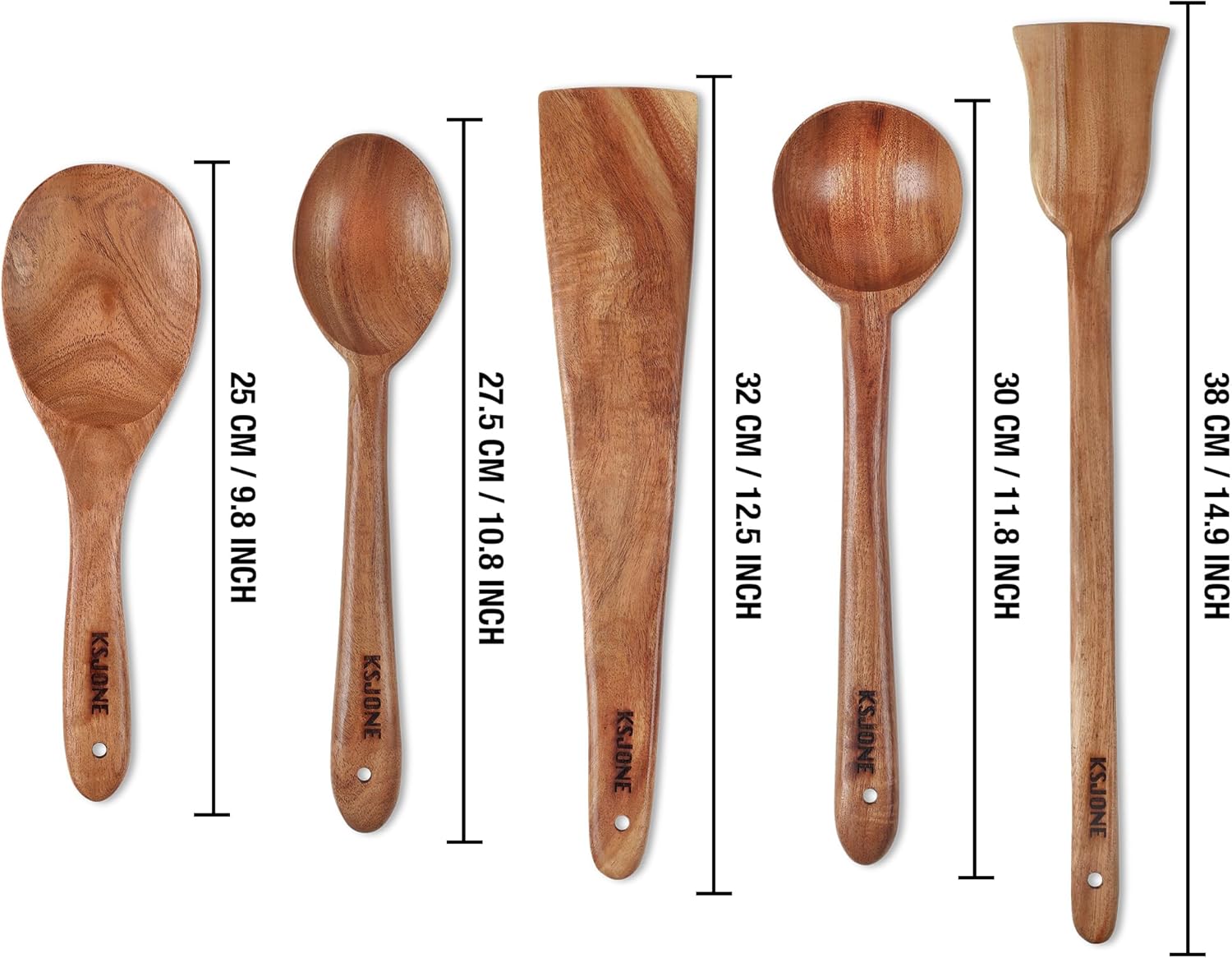 Neem Wood Kitchen Utensils Set, 5 Pcs Wooden Cooking Utensils Set, Wooden Utensil Set for Nonstick Pans and Cookware, Sturdy, Lightweight and Heat Resistant - Image 3
