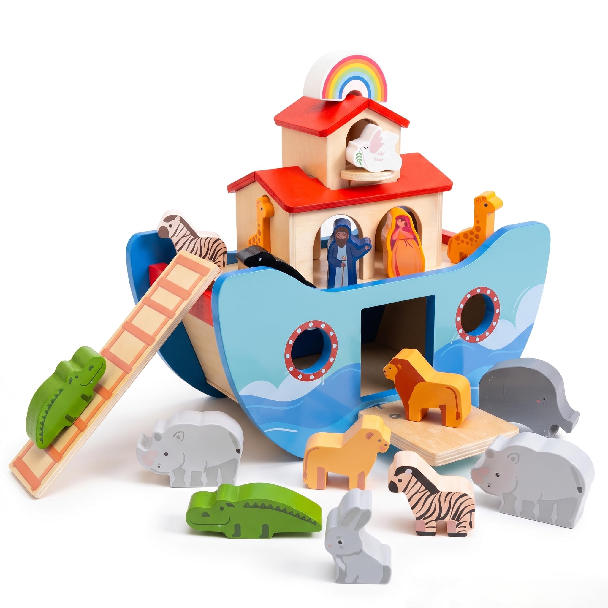 Amazon.com: Wooden Noah's Ark Toy Baptism Gift for 1 Year Old Baby