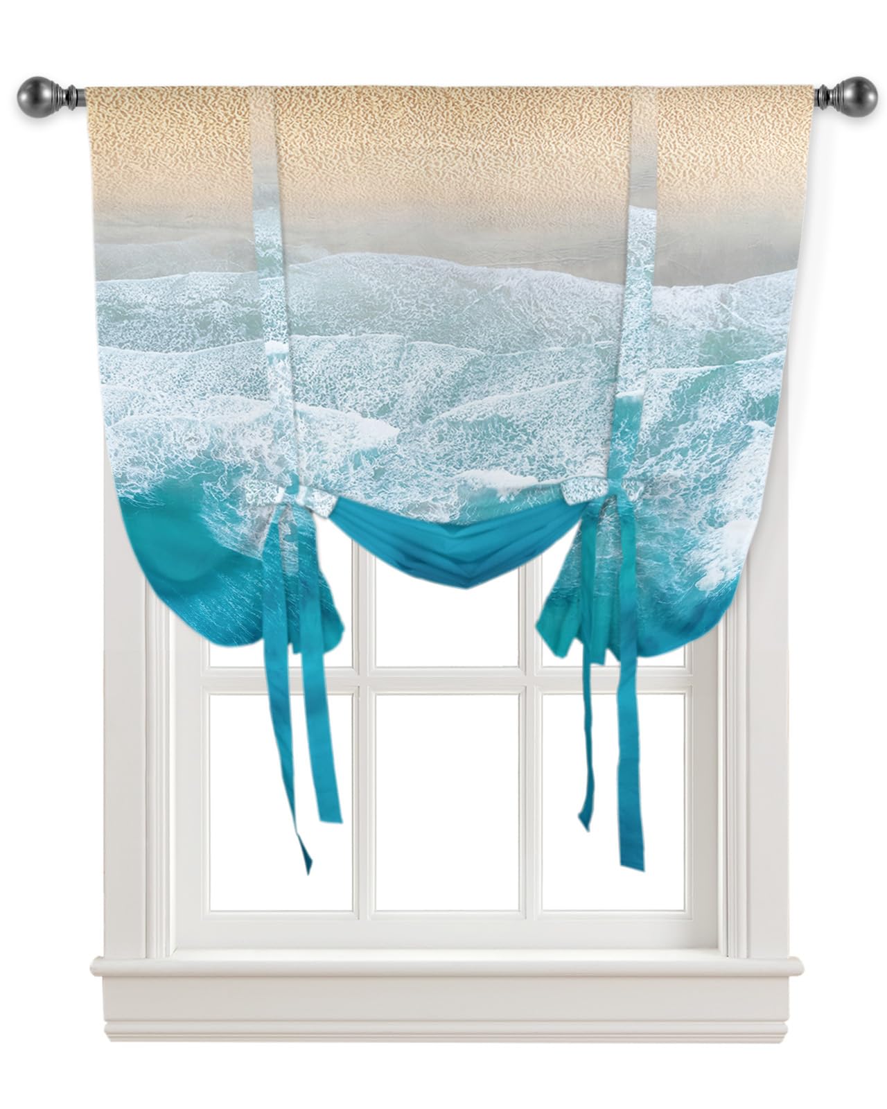 ARTSHOWING Tie Up Curtains for Windows 45 Inch Length Balloon Curtains Kitchen Adjustable Roll Up Curtain Shade Ocean Theme Beach Wave Gradient Blue Tie Up Valance Bathroom Curtain Window 52