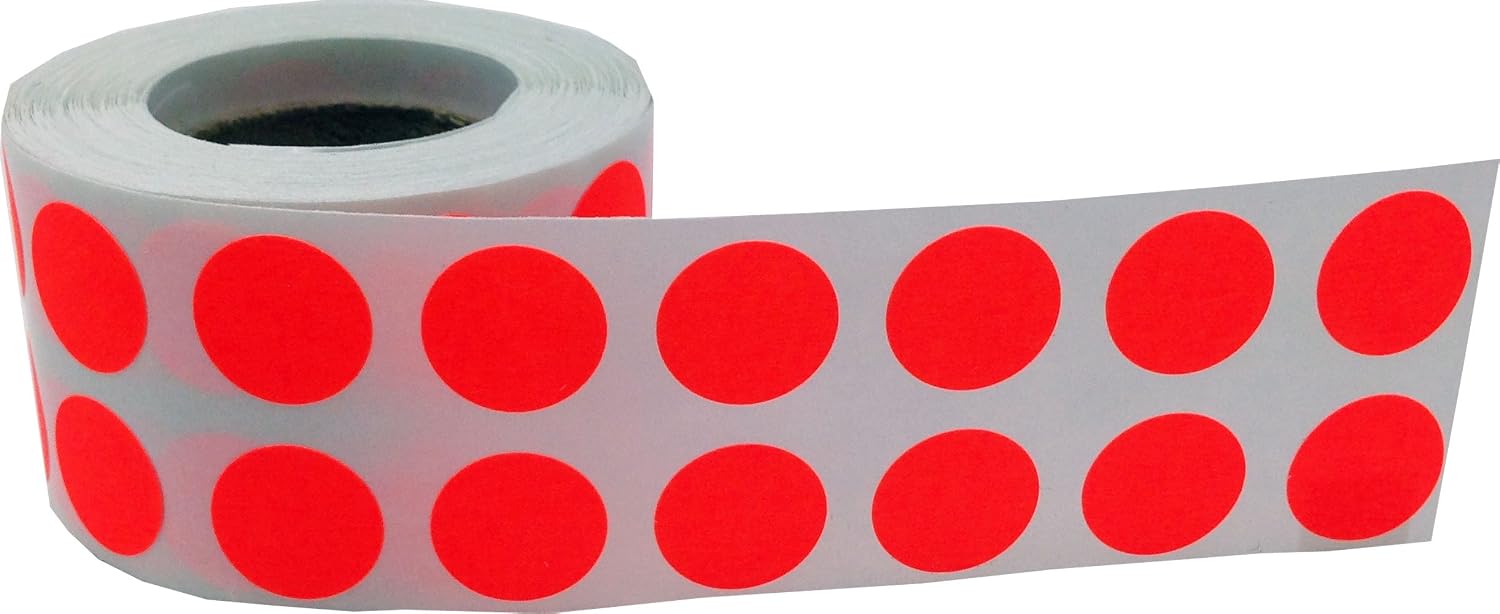 Fluorescent Red Circle Dot Stickers, 1/2" Inch, 1000 Labels per Roll - Ideal for Organizing, Decorating, Labeling, and Crafting in Homes, Schools, and Offices