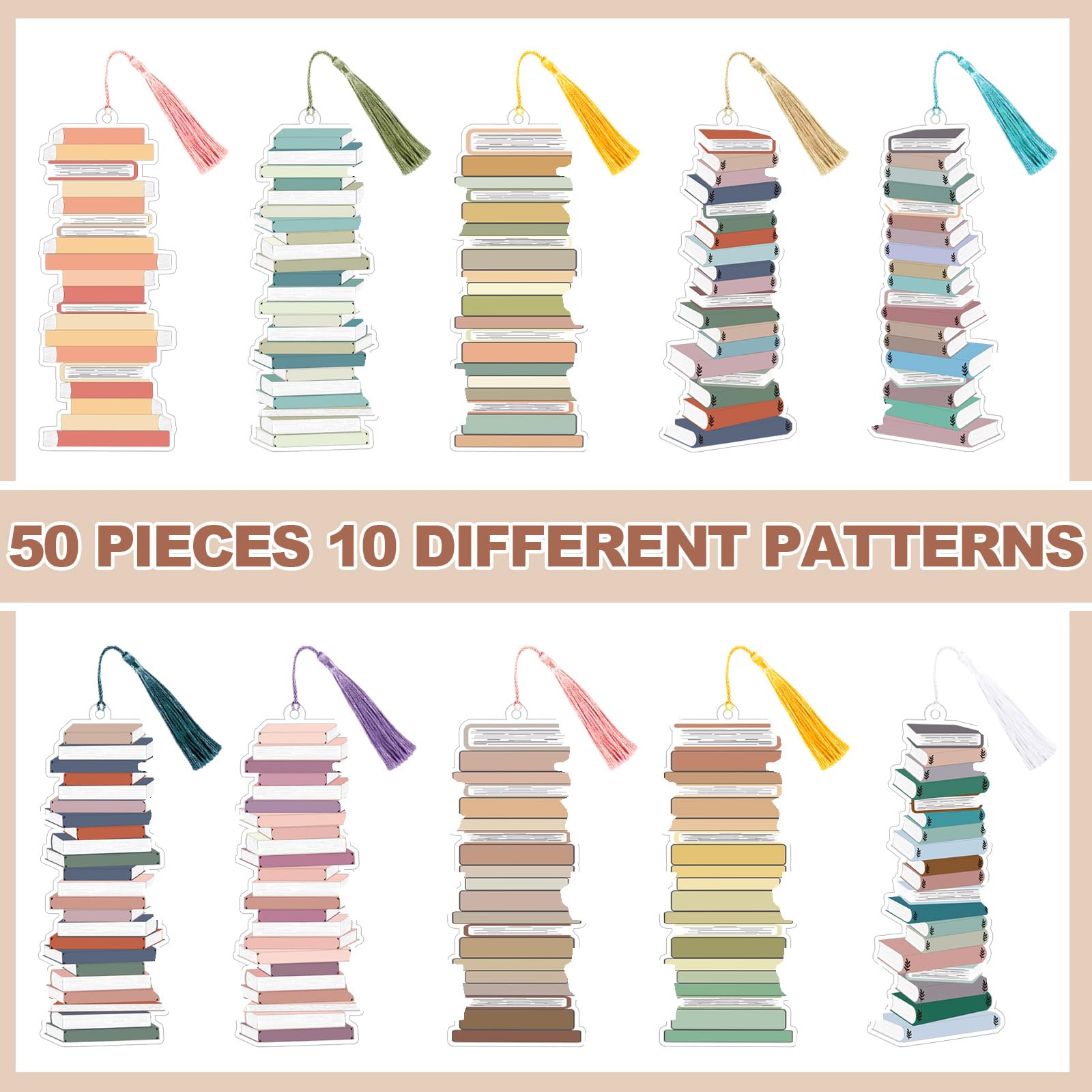 Fuyoooo 50 marcadores de libro de 6.3 x 2.2 pulgadas, marcadores de página con borla para amantes de los libros, marcadores de página de doble cara para mujeres, suministros para estudiantes