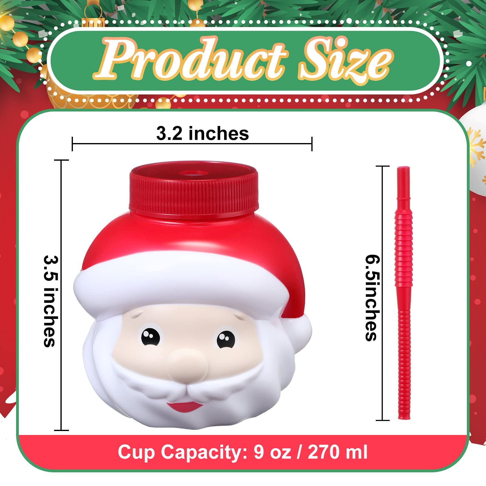 Sawysine 12 Pieces Christmas Santa Claus Cups Gift 9 oz Christmas Reusable Plastic Cups Set with Lid and Straw Christmas Holiday Travel Coffee Tumblers for Winter Xmas Gifts Birthday Party Supplies