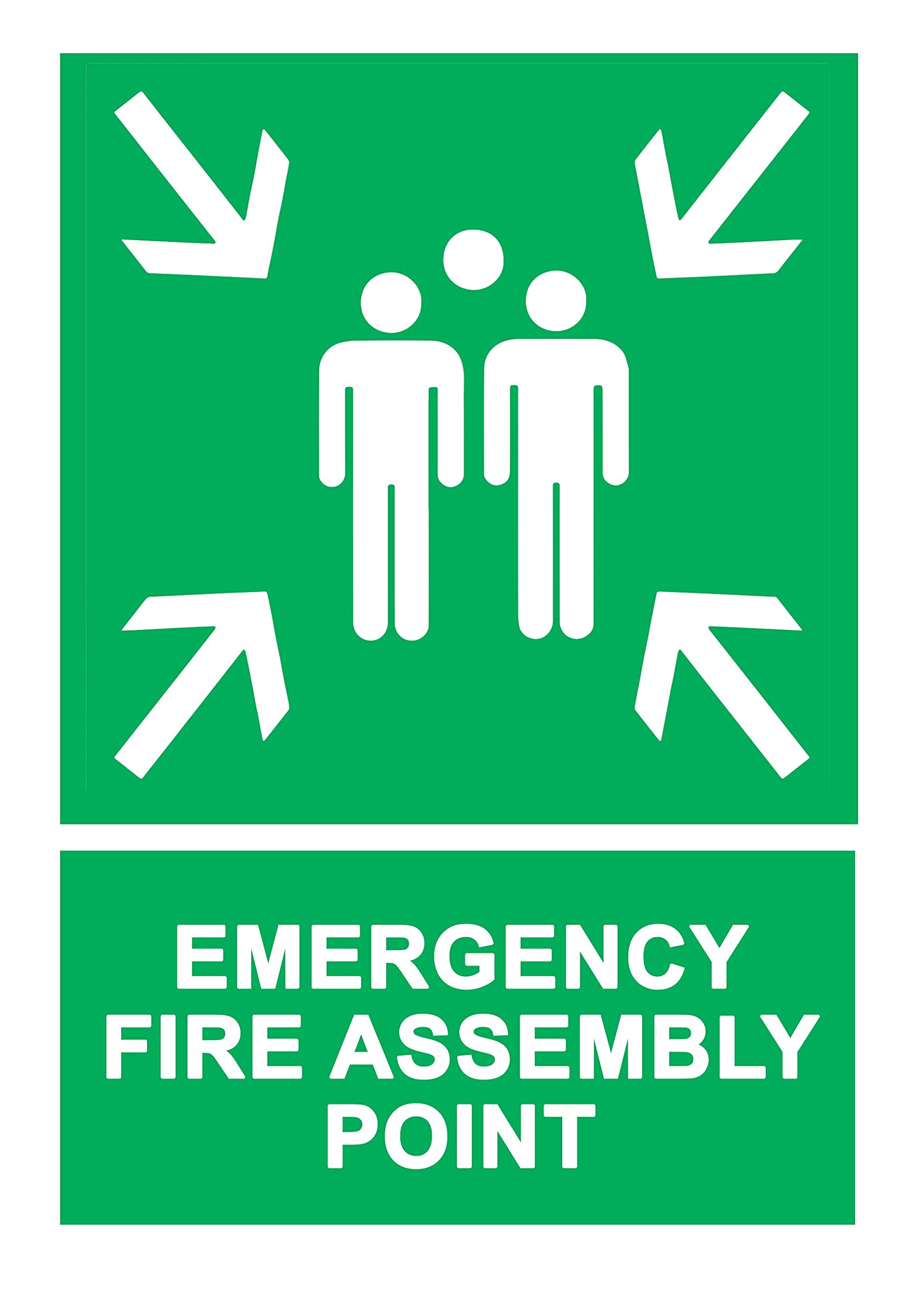 PARTY DECOR 2 x Emergency Fire Assembly Point - Info Sign Label Removable Self Adhesive Waterproof Durable Vinyl Label Sticker 225mm x 160mm