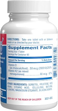 Chewable Vitamin D and K2 Supplement - Clinical D3 K2 2000IU for Bone Teeth Mood and Immune Support Plus Calcium Absorption - Vegetarian Vitamin D Chewable Cinnamon Flavor (60 Day Supply)