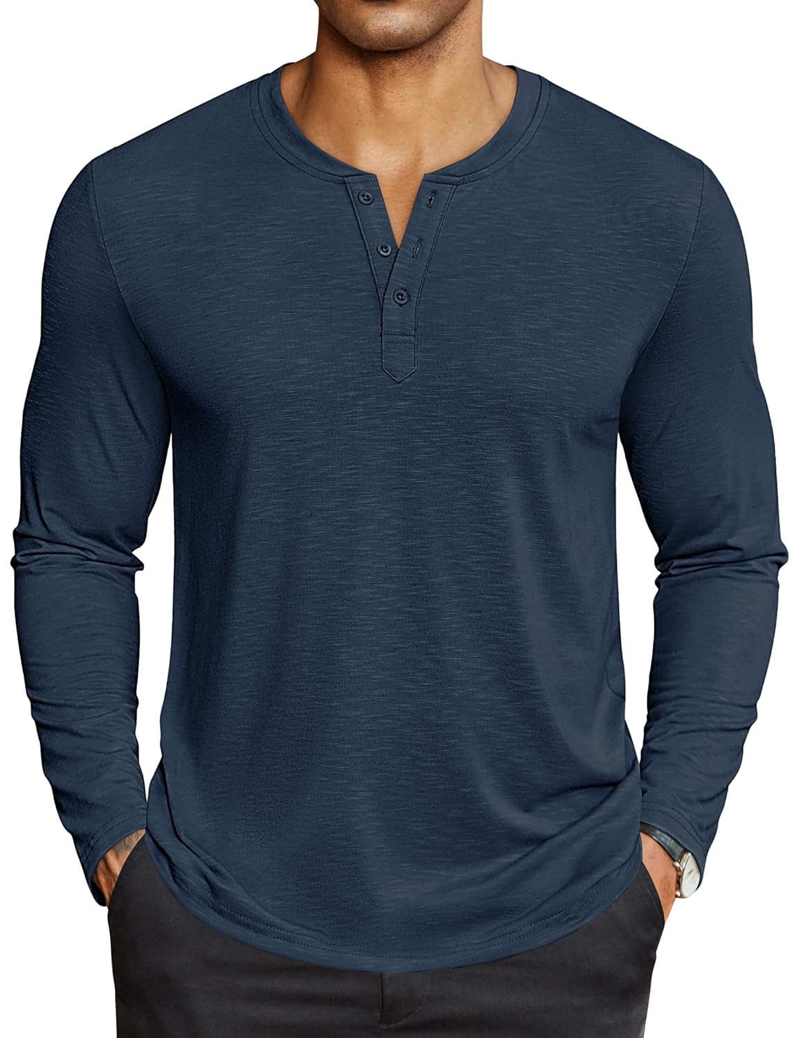 COOFANDY Camiseta masculina Henley de manga comprida, leve, com botões, casual, básica