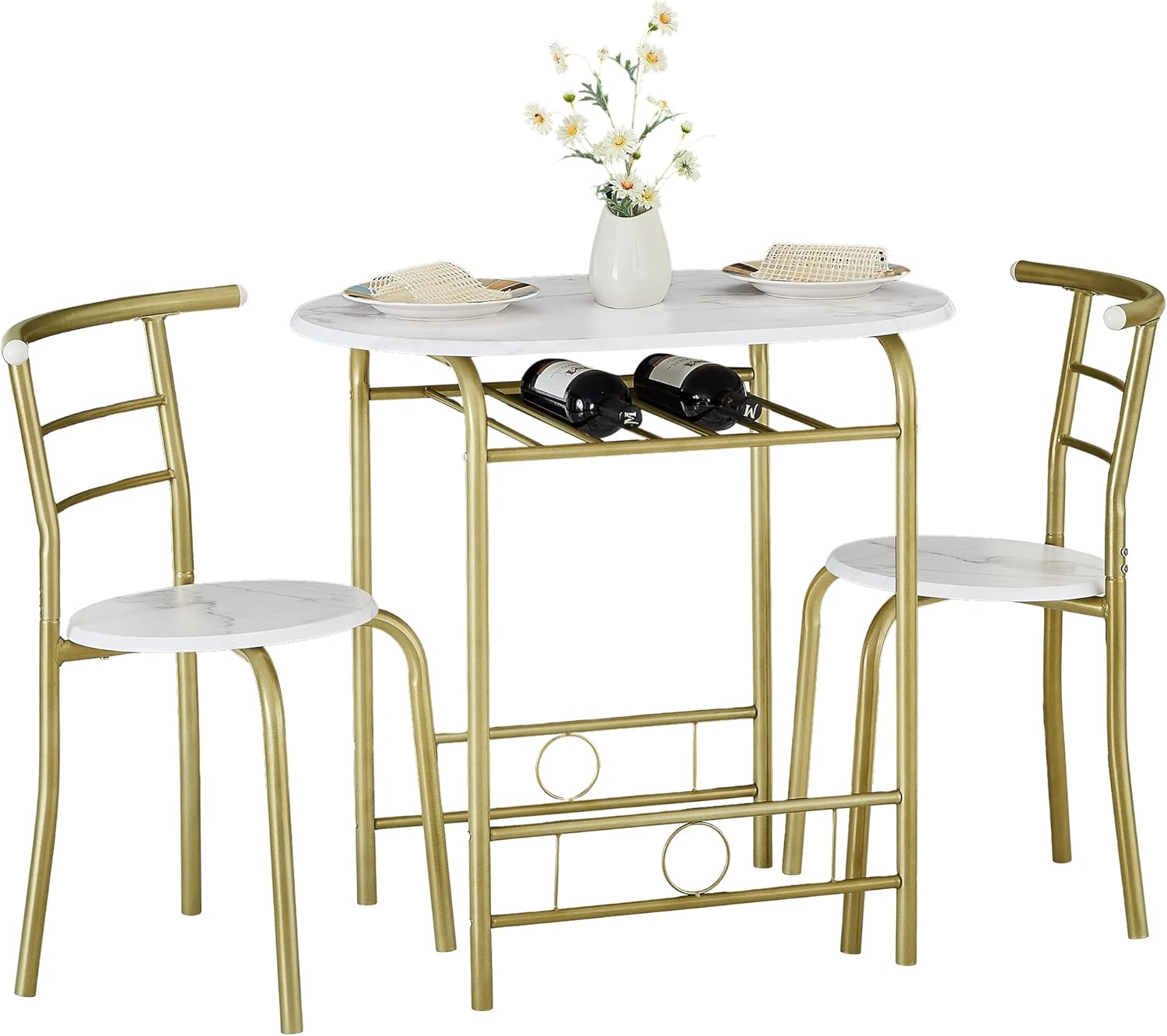 VECELO 3 Piece Small Round Dining Table Set for Kitchen