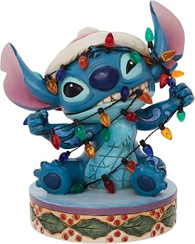 Enesco Jim Shore Disney Traditions Lilo and Stitch Wrapped in Christmas Figurine, 4.5 Inch, Multicolor