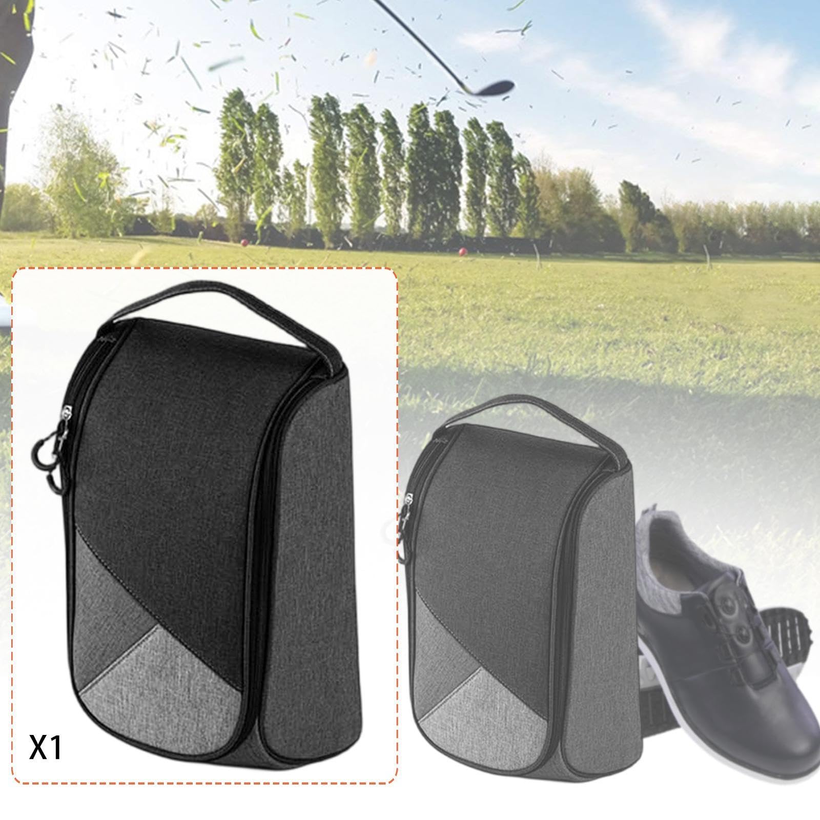 LOVIVER Borsa Scarpe Golf Grande capacità Porta Scarpe con Maniglia Ventilazione Traspirante Impermeabile in Poliestere Adatta per Sport Viaggio Palestra Atti, Nero