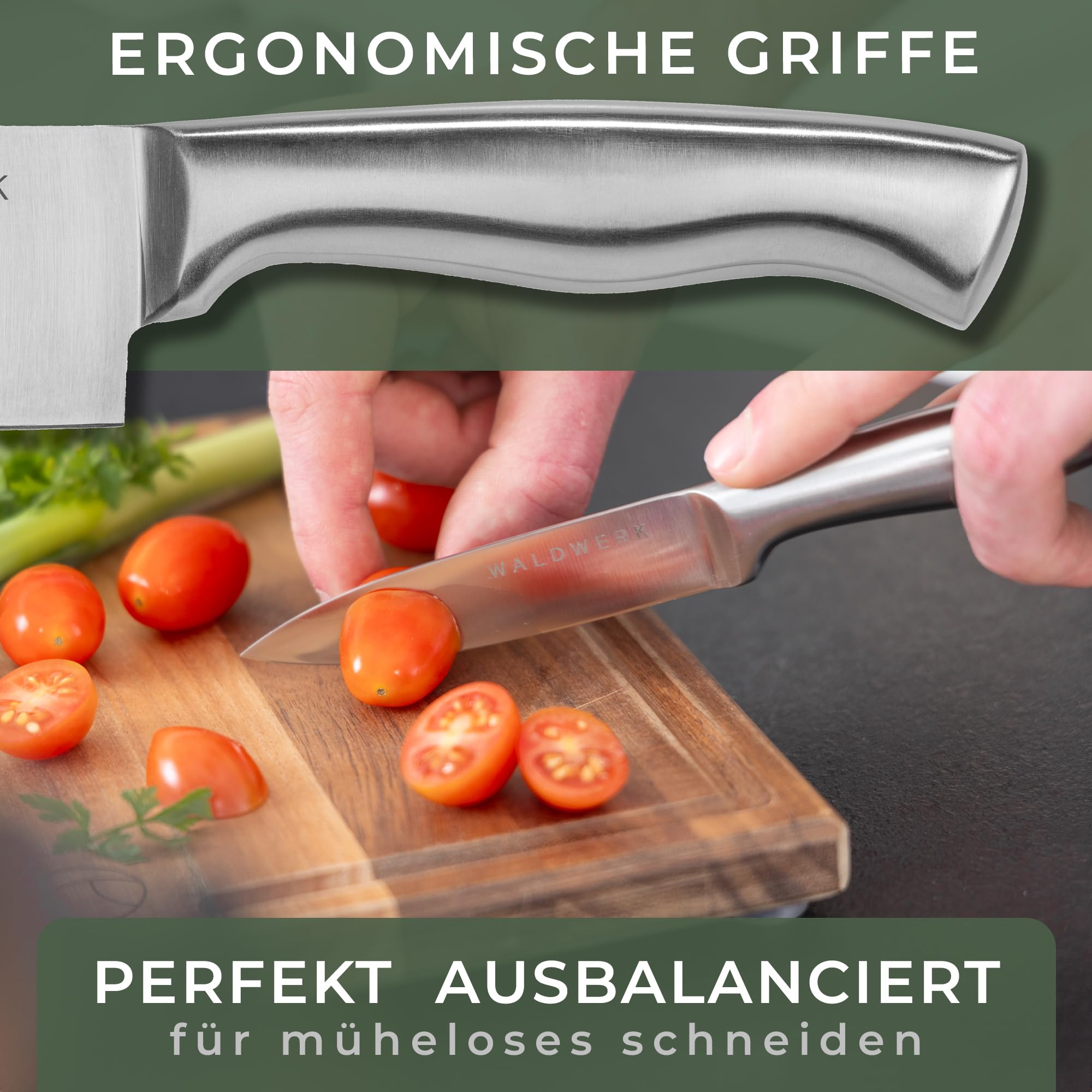 WALDWERK Ensemble de couteaux 11 pièces avec bloc et aiguiseur intégré - Couteau à steak - Couteaux de cuisine