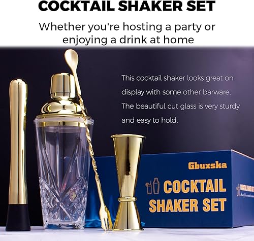 Miniatura 9 de Gbuxska Coctelera de cristal, 14.5 onzas, coctelera para bares, whisky, cócteles, color dorado