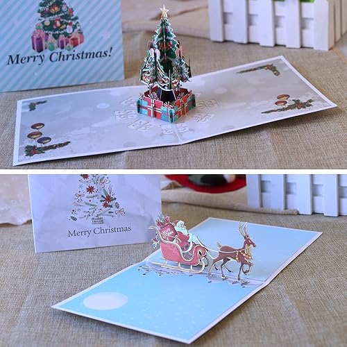 Miniatura 3 de Tarjetas de Navidad 3D desplegables, paquete de 4 tarjetas de felicitación en blanco con sobre, regalos hechos a mano, Navidad, galope, reno,