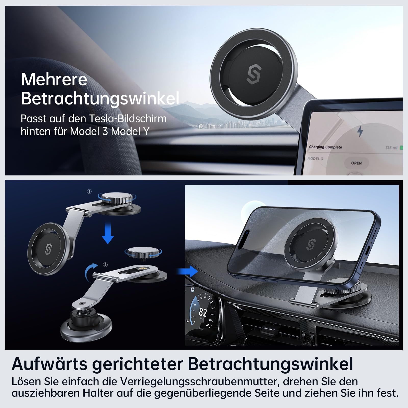 SYNCWIRE Handyhalterung Auto für MagSafe, Magnetische Handyhalter Auto, Kompatibel mit Armaturenbrett mit runder Fläche >3 cm, inkl. Tesla Bildschirm, für iPhone 17 Pro & Alle Handys