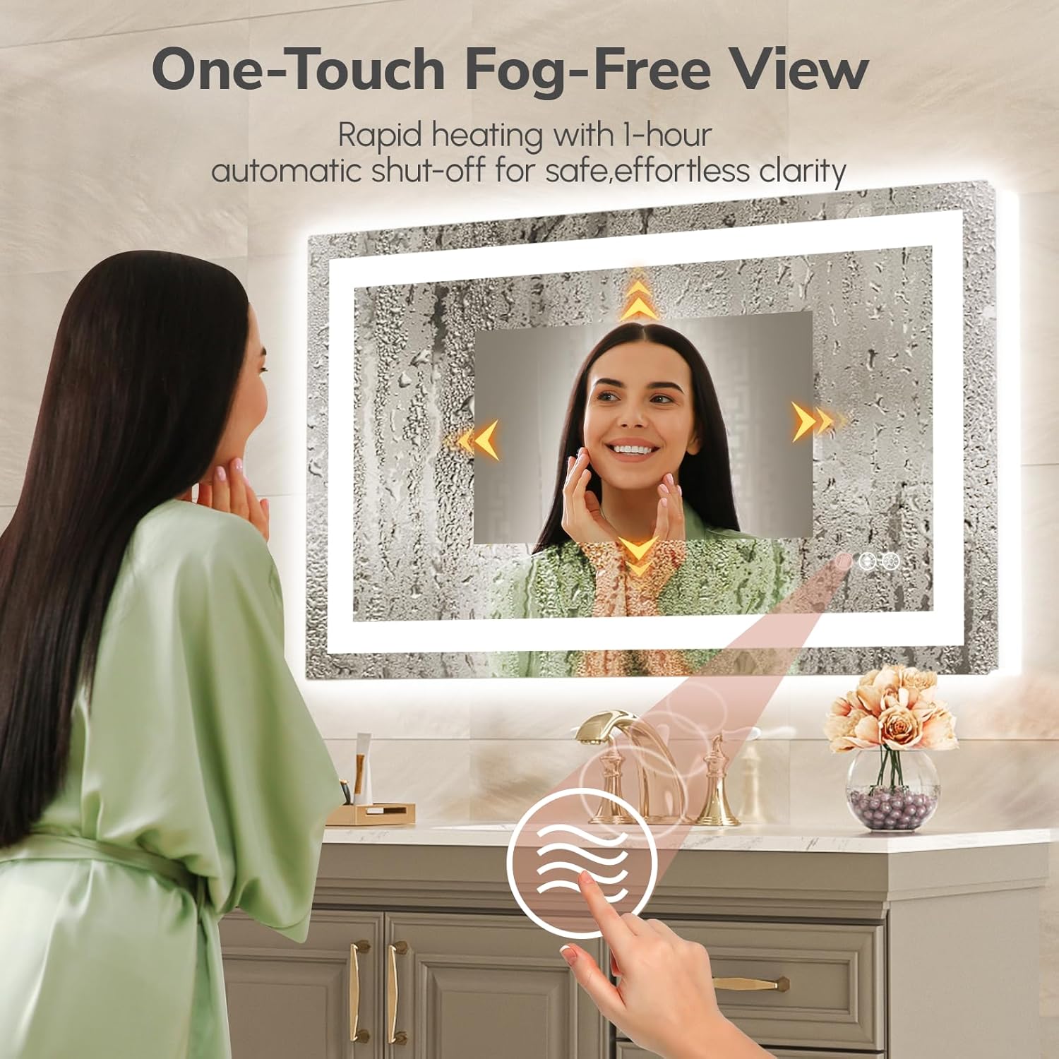 USHOWER LED Bathroom Mirror 40x24 Inch with Lights - Frameless Tempered Glass LED Backlit Lighted Mirror for Bathroom Vanity with Anti-Fog, 3 Colors Dimmable, Memory Function, Wall-Mounted