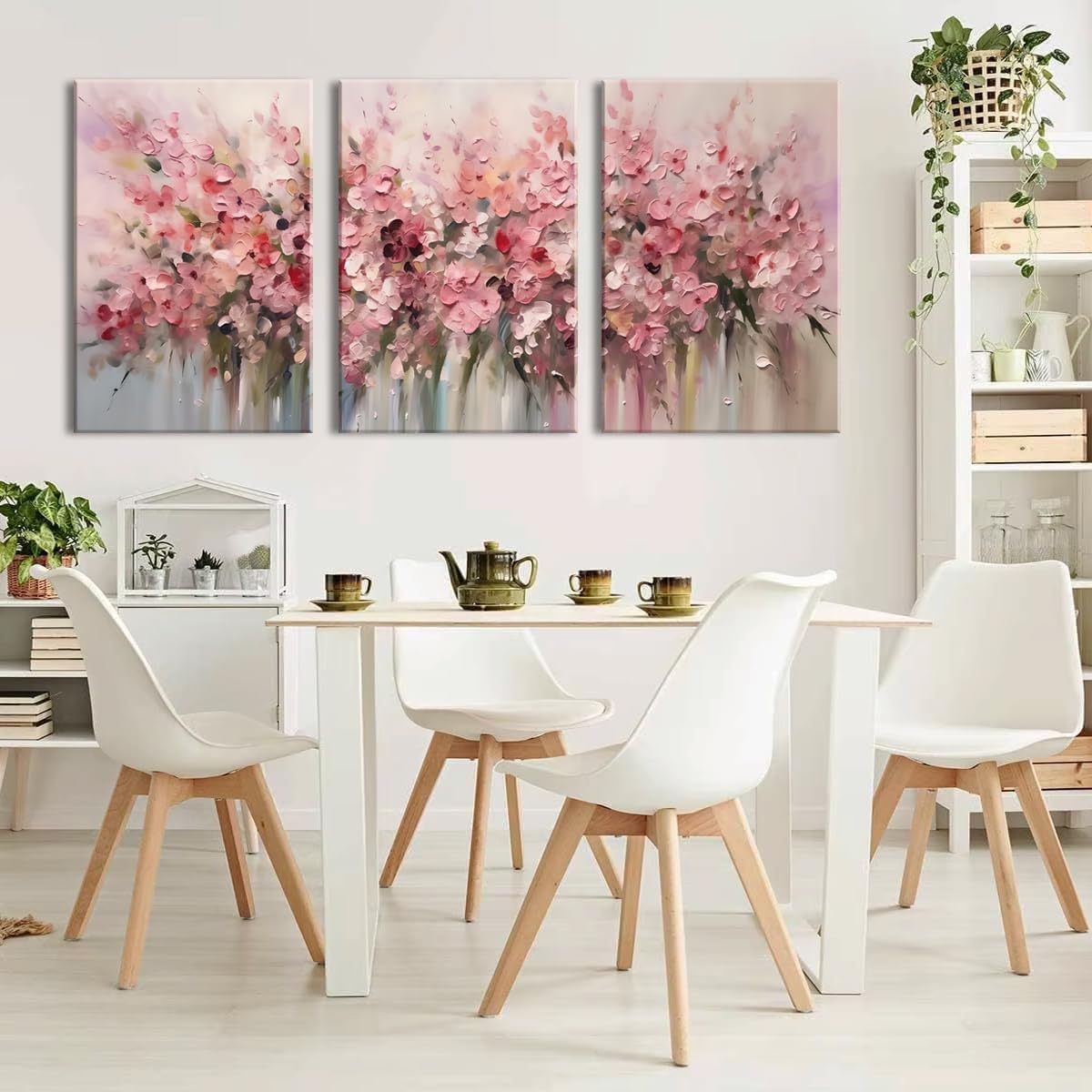 Piy Painting 3 Stück Groß Natur Bilder Wohnzimmer Modern, Rosa Blumenmuster Wandbilder Mit Rahmen,Wandkunst Leinwand Malerei, Leinwanddrucke Für Schlafzimmer Büro Kirche Wanddeko 57X40 cm