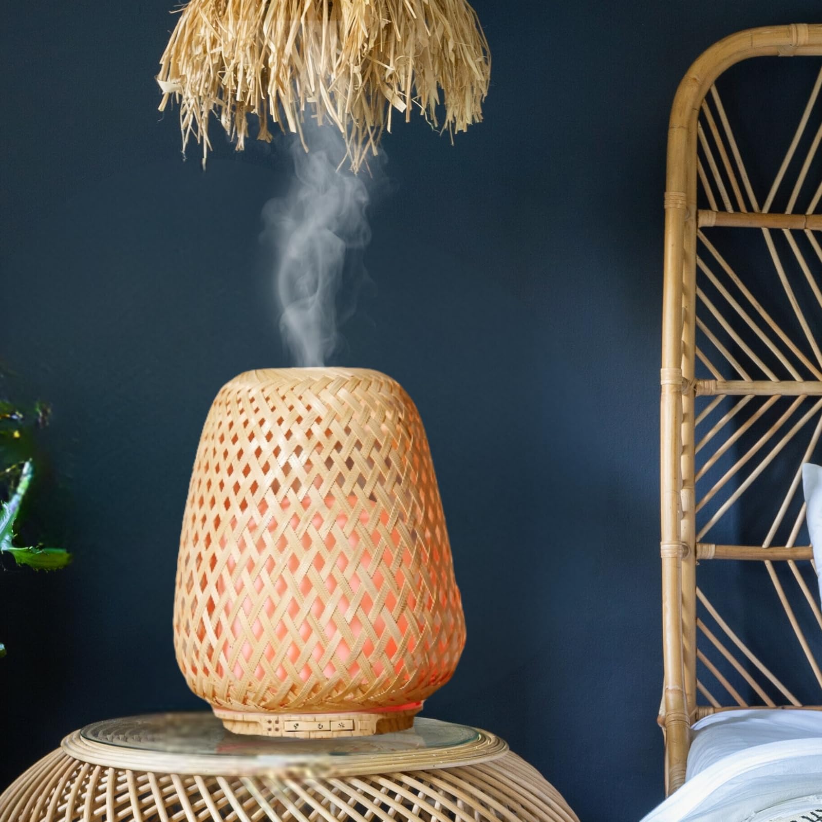 Zen'Arôme SC21-25S - Difusor de aceites Esenciales ultrasónico Olaki (hasta 40 m²) - Difusión en frío para aromaterapia, diseño Artesanal Zen de bambú Trenzado, iluminación Regulable, Madera