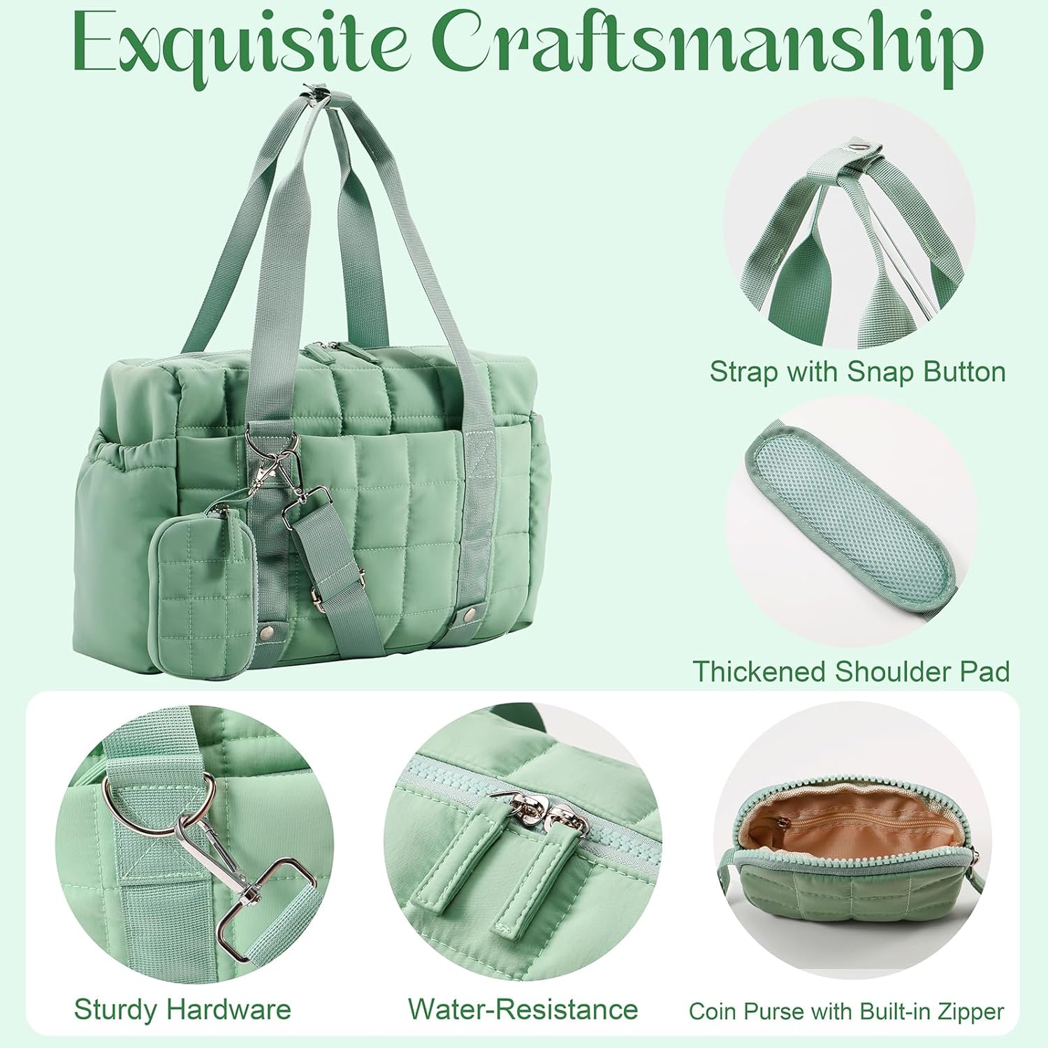 Small Gym Bag for Women, Puffy Sports Duffel Bag with Yoga Mat Holder, Gym Tote Bag with Wet Pocket & Coin Wallet, Carry on Bag for Workout Dance Pilates Ballet Swimming Travel - Image 4