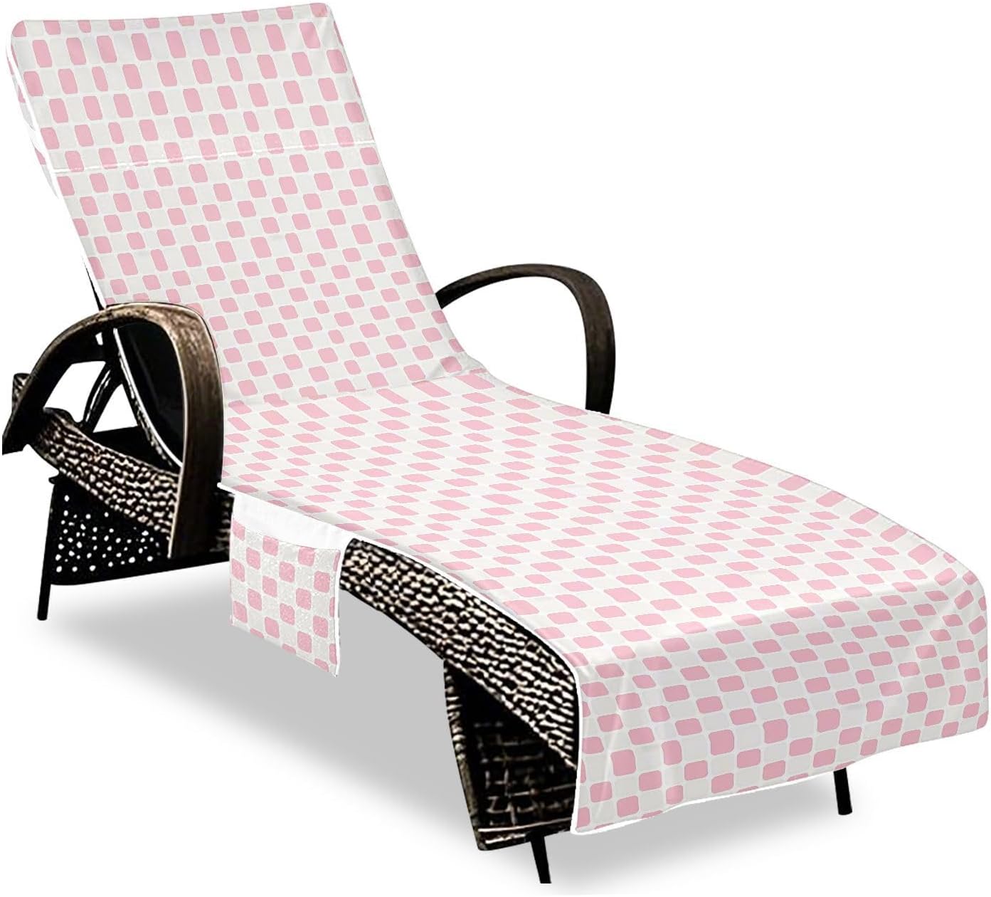 Pink Check Decorative Patio Lounge Chair Covers Soft Polyester Pool Chair Cover with Pockets for Beach Garden Courtyard Trips, covers para cama patio 85" X 30"