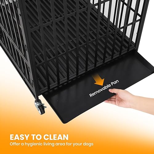 Miniatura 5 de Heavy Duty Proof Dog Crate - XL Metal Kennel with 3 Doors, Removable Tray & Wheels, Secure Indestructible Indoor Cage for LargeMedium Dogs, Black -