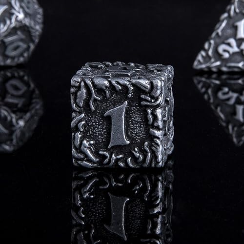 Miniatura 6 de DragonHoard - Juego de dados de metal DND  Dados de mazmorras y dragones con caja de rollo, dados poliédricos D20 D12 D10 D% D8 D6 D4 dados de metal