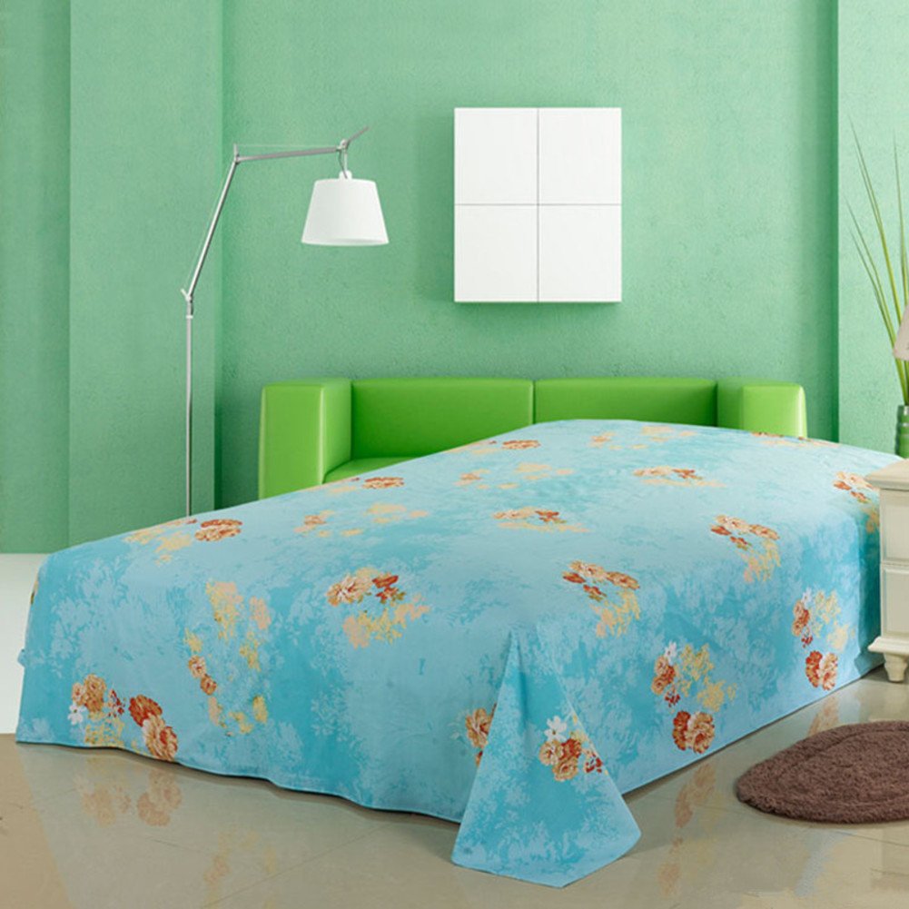Draps en coton grand lit double drap plat rayé à motif feuilles K