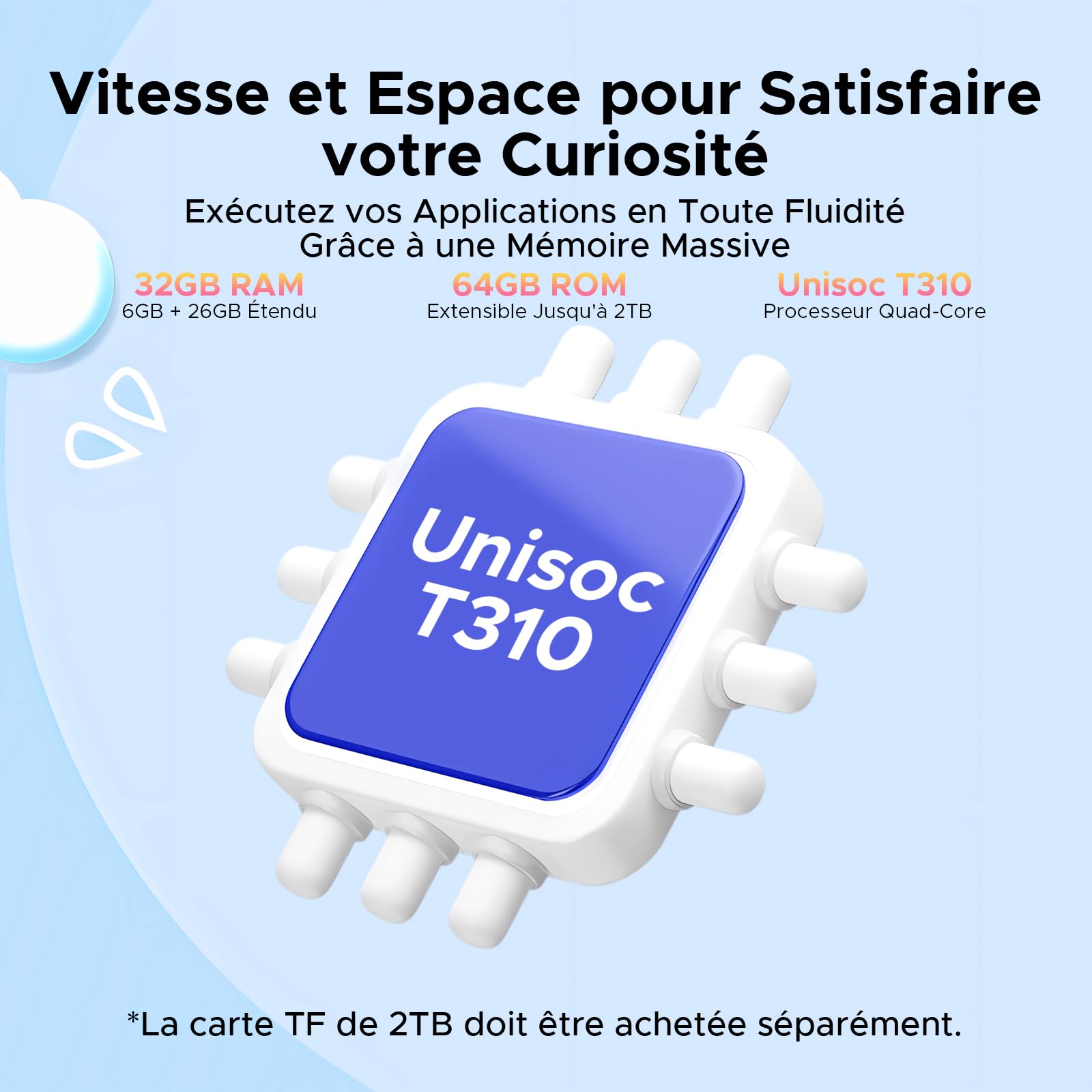 Tablette pour Enfants P10 Android 16, 10 Pouces, Gemini AI, 90 Hz, 32Go RAM + 64Go ROM, 7000 mAh/Wi-FI 5/OTG/Face ID, livrée avec étui de Protection et Stylet