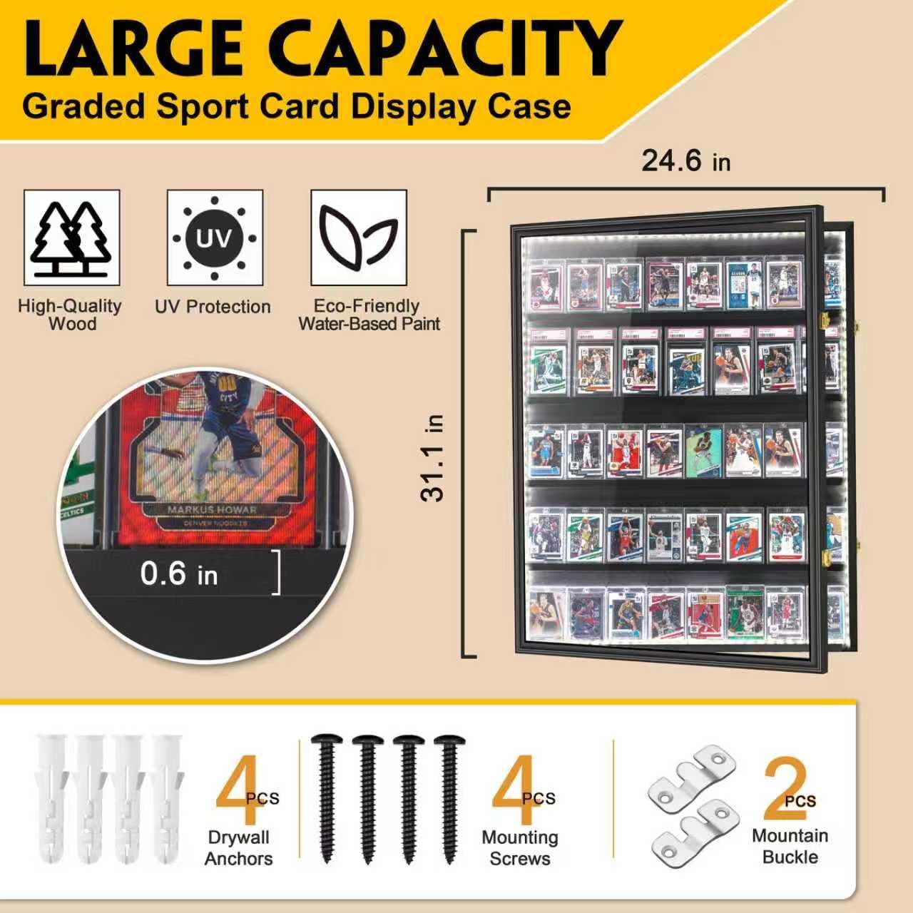 Vitrine pour cartes graduées avec lumière LED, grand cadre pour cartes de baseball