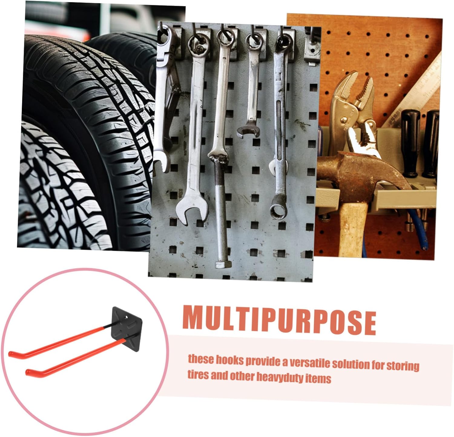 Heavy Duty Garage Wall Mount Hooks for Tires and Tools Utility Storage Hangers with Maximum Load Support Space-Saving Orange Hooks for Garage and Warehouse Organization