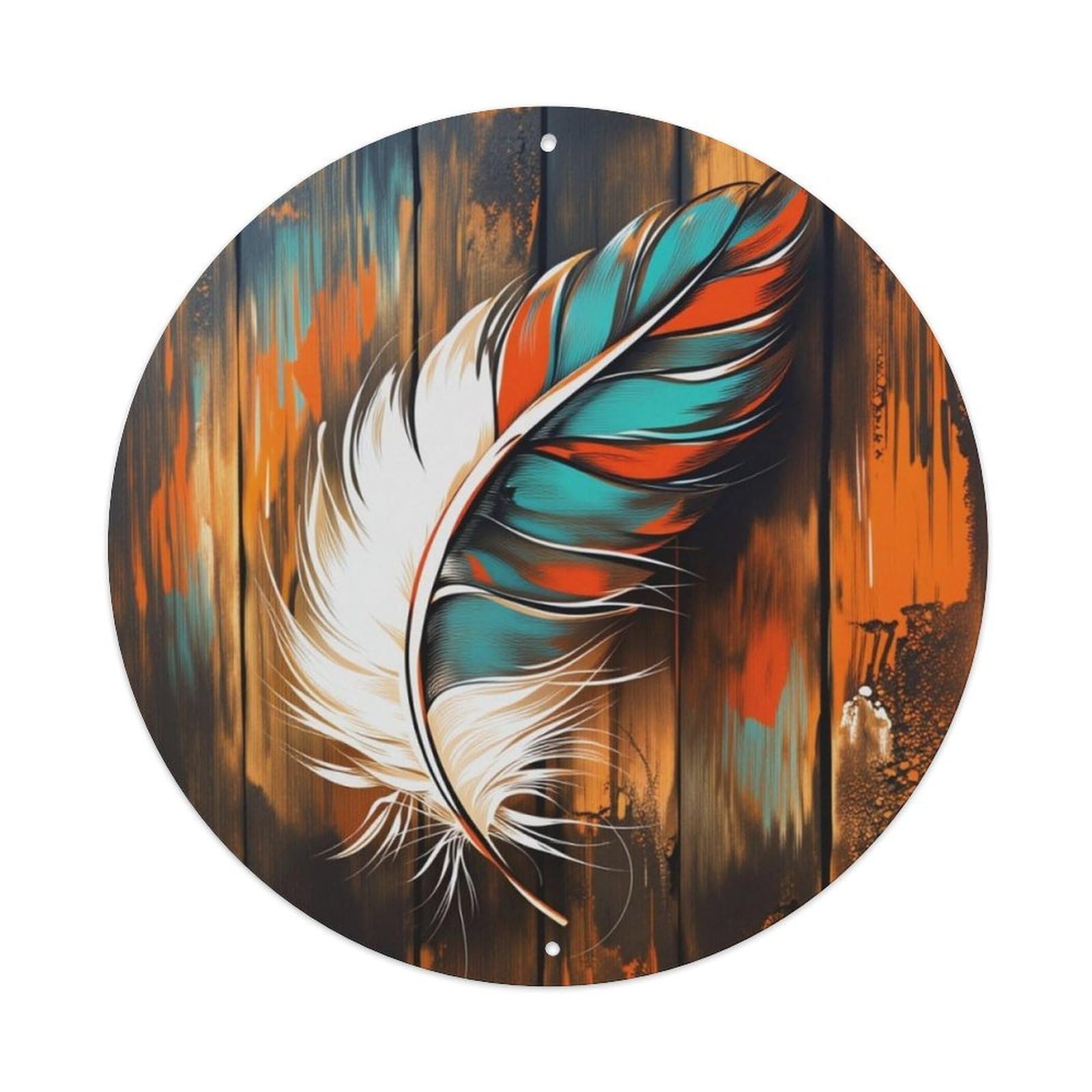 Ldfuieksufg Style Vintage Colorful Feather Wood Round Decor Sign Vintage Aluminium Metal Sign, Retro Wall Decor For Home, Bar, Garage & Farmhouse 20X20cm