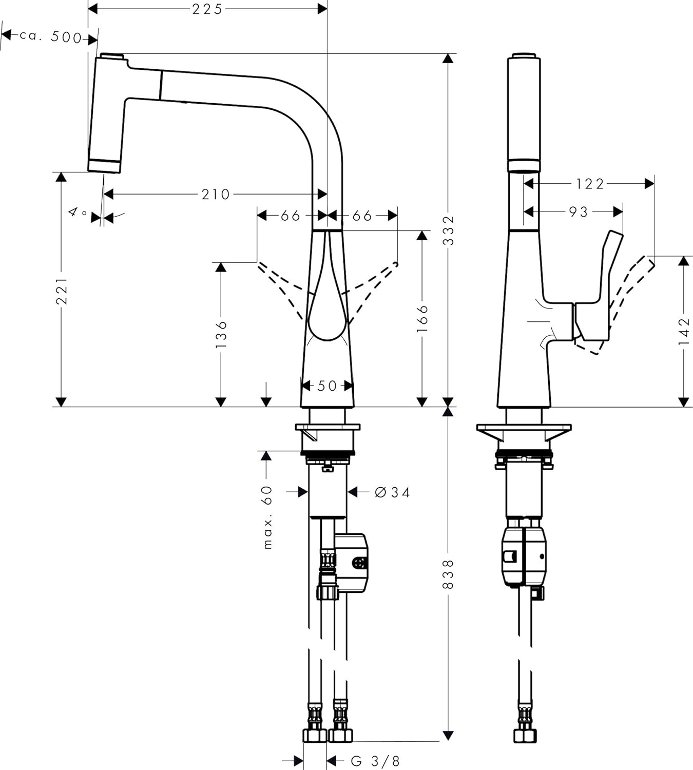 Up To 40% OFF hansgrohe Metris Kitchen Tap 220, Pull-Out Spray, 110°/150° Swivel Range, Chrome