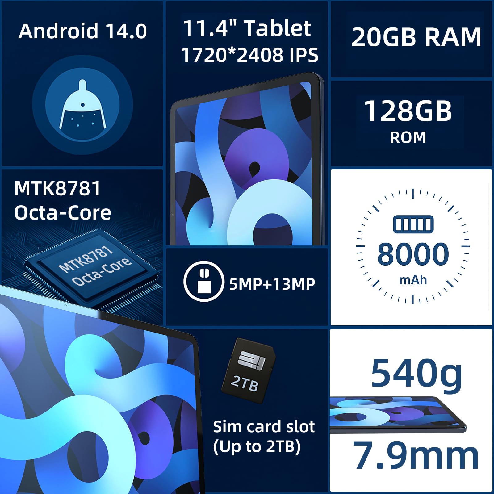 Amazon.co.jp: Android 14.0 タブレット、11.4インチ Android