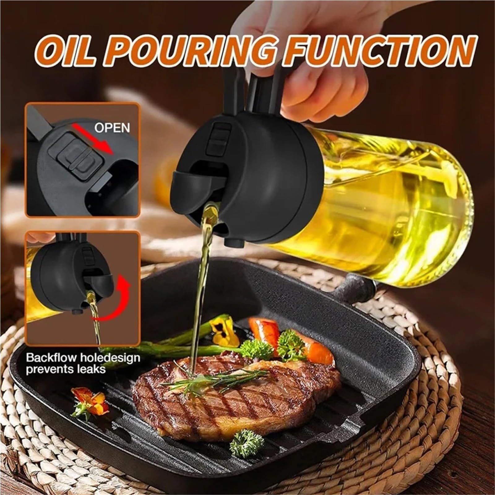 Pulverizador de aceite de cocina, Dispensador De Aceite 2 En 1, Pulverizador, Botella Vertedora, Contenedor, Vaporizador for Cocina, Ensalada, Barbacoa, Acampada(2Pcs Black)