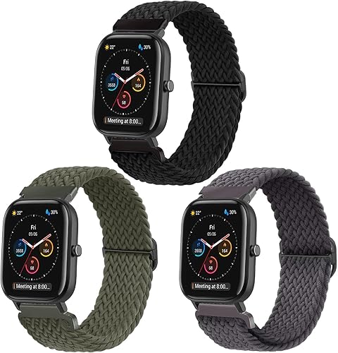 Paquete de 3 correas de reloj elásticas trenzadas para Amazfit GTSGTS 2GTS 2eGTS 2 MiniGTS 3GTS 4 MiniGTS 4GTR Mini, correa elástica de nailon para