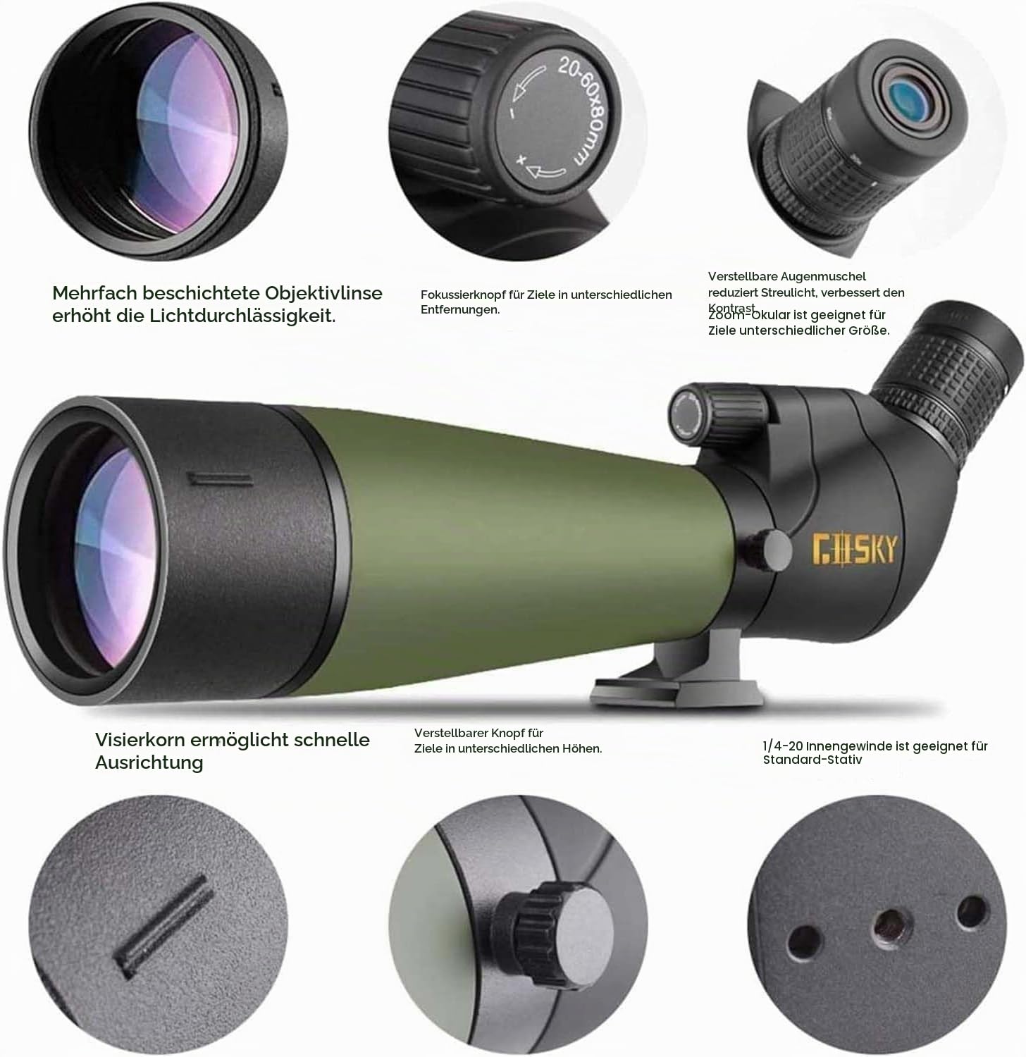 Gosky Aktualisiert neueste Spektiv – BAK4 abgewinkeltes Zielfernrohr für Zielschießen, Jagd, Vogelbeobachtung, Wildlife Landschaft (Camere Adapter kompatibel)