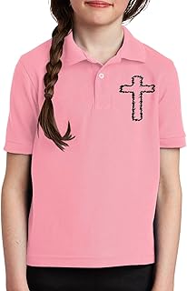 Polo de piqué de manga corta con botones y solapa para niñas, estampado de plantas tropicales, de algodón suave, clásico, liso, transpirable, atlético, para golf, tenis, Rosa-H, 11-12 años