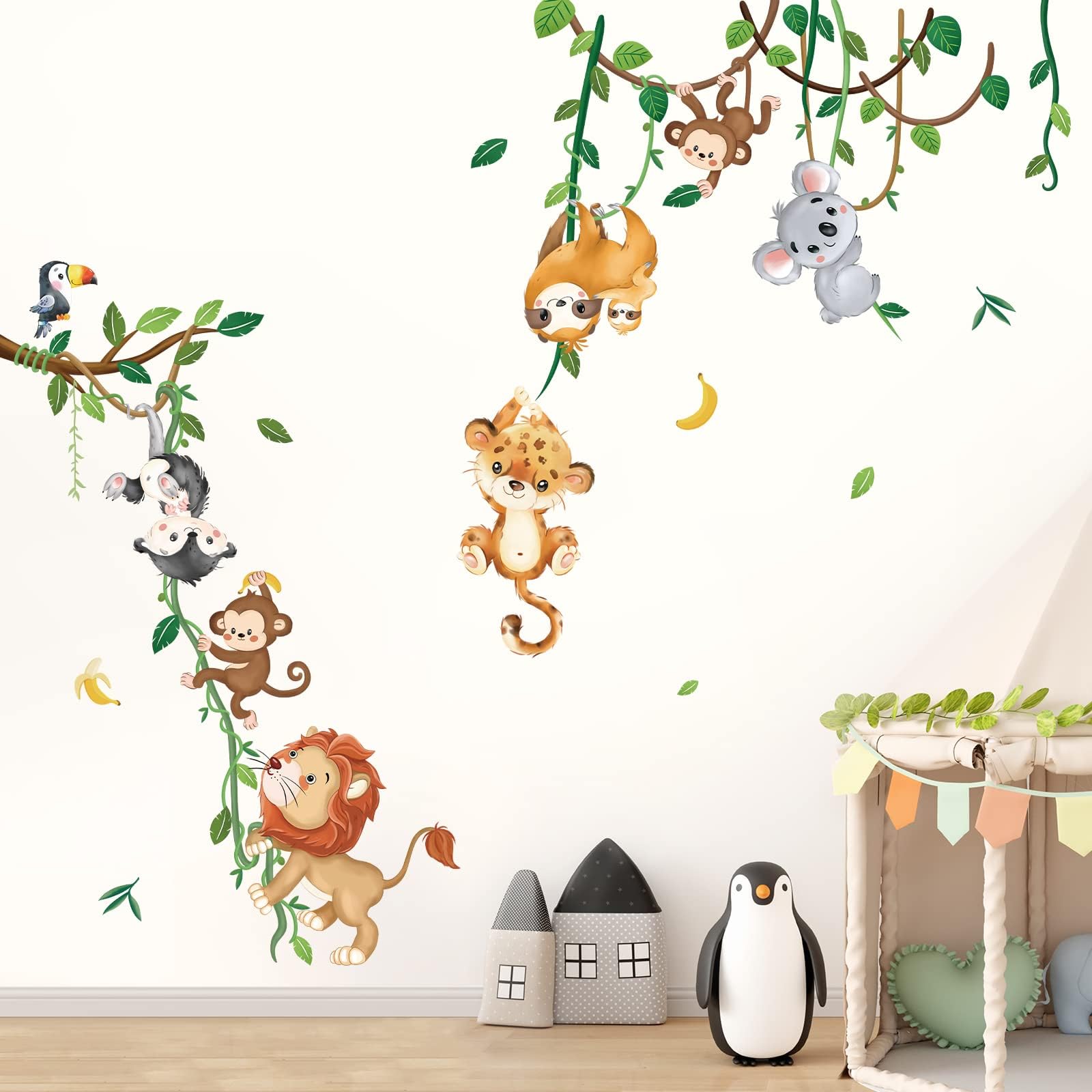 Toise De Mesure Pour Enfants, Sticker Mural Pour Chambre, Hauteur Mesure Stickers, Tableau Des Hauteurs Des Animaux De La Jungle - Maison