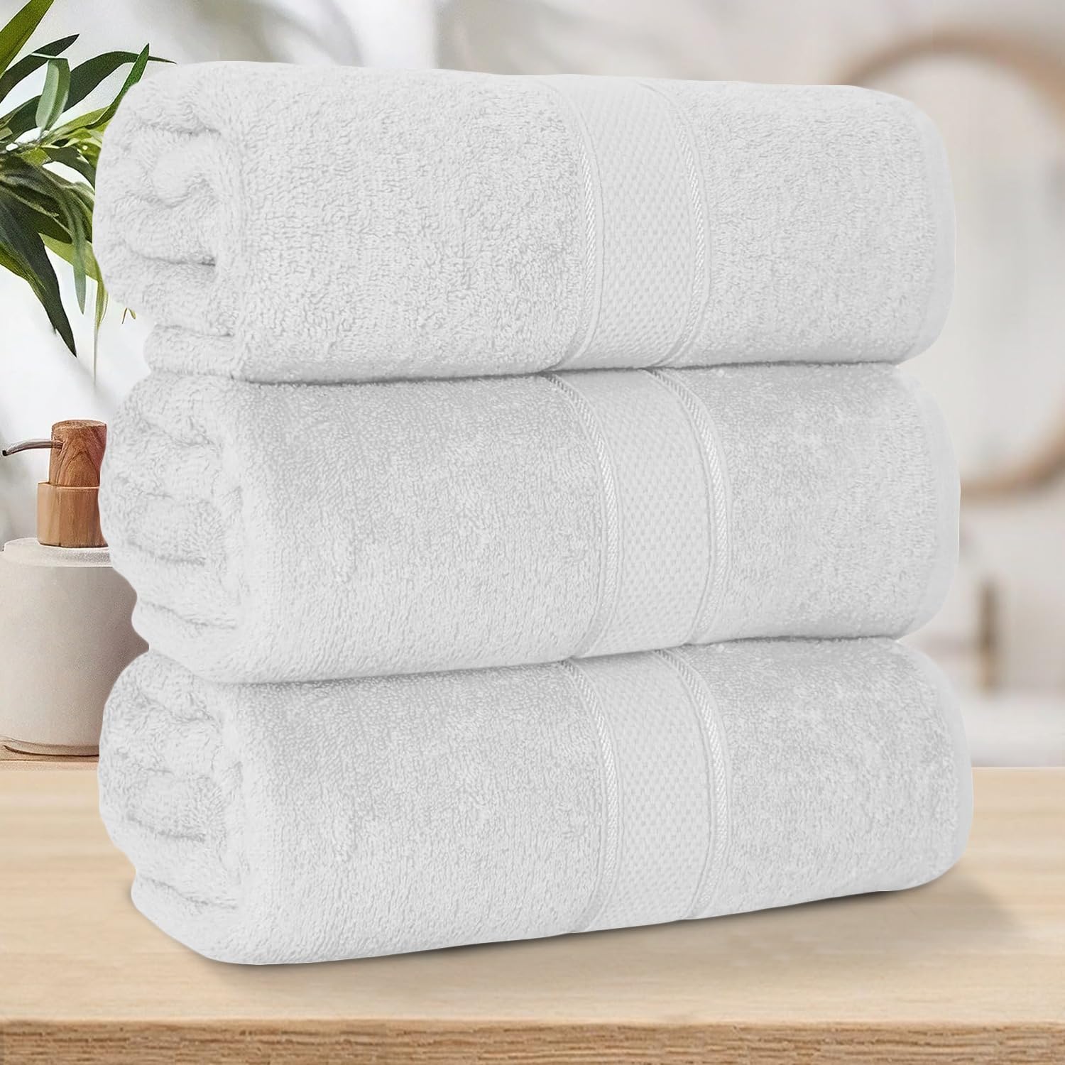 ZZZMRH 3 Pack Luxury Bath Sheets towels (90 x 180 cm) - 100% Egyptian Cotton Soft Absorbent Quick Dry Extra Large Bath Sheet โ Super Soft Hotel Quality Towels, White