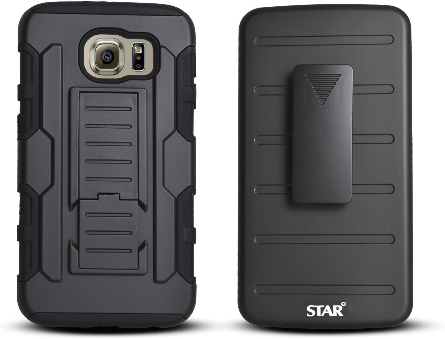 Galaxy S6 Case, Galaxy S6 Case, Starshop [Heavy Duty] Dual Layers Kickstand Case with [0.33m 9H Tempered Glass Screen Protector Included] and Locking Belt Clip (Black)