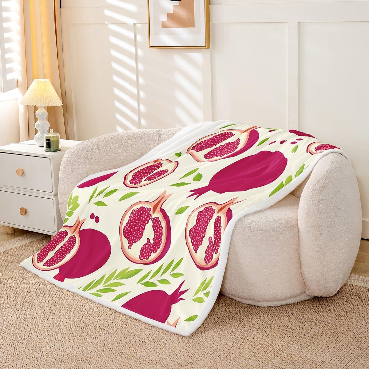 jejeloiu Kids Pomegranate Print Fleece Throw Blanket Twin 60"x80" Boys Girls Red Fruit Sherpa Blanket Fresh Fruit Print Plush Blanket Tropical Fruit Print Fuzzy Blanket