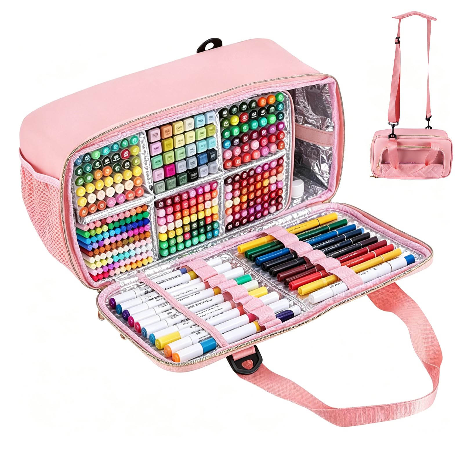 Large Organiser Case for 216 Markers Case with Dividers and Shoulder Strap