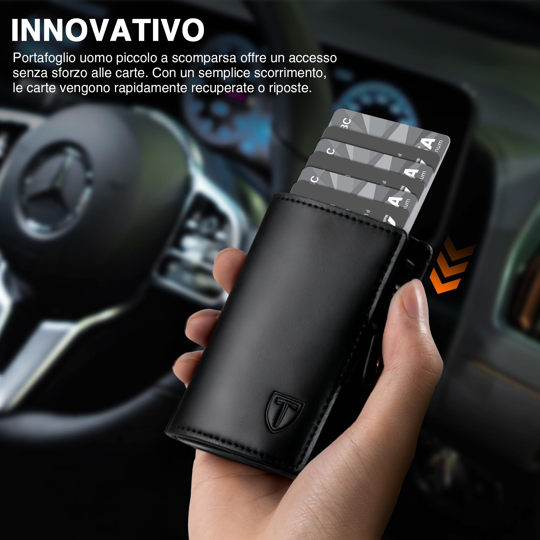 TENBST Portafoglio Uomo Slim, Porta Carte di Credito Piccolo, Portacarte con Protezione RFID Anticlonazione, Porta Tessere Uomo con Portamonete, Regalo Scatola