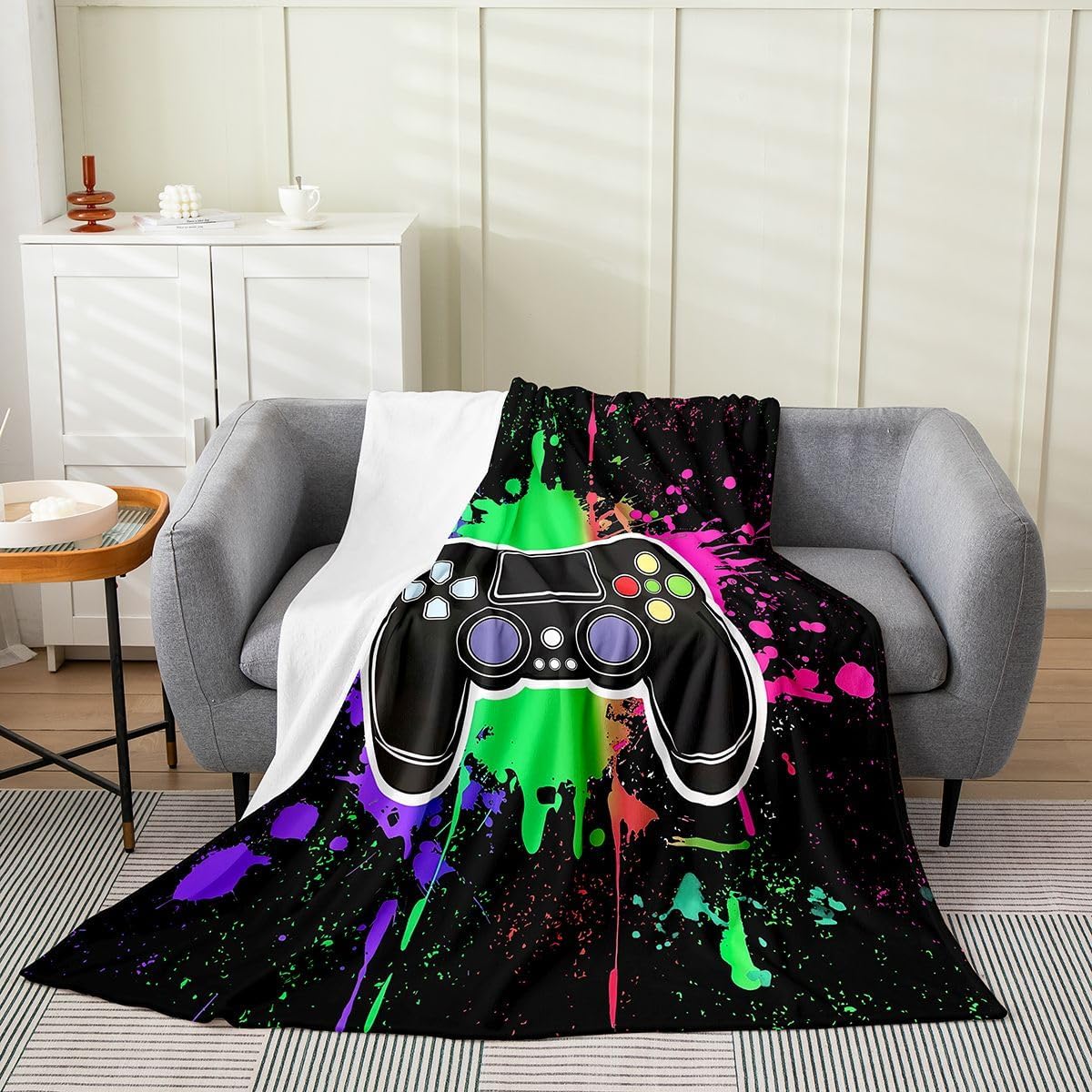Castle Fairy Gamer Canvas Kids Throw Blanket Game Consoles Gaming Fleece Blanket for Girls Teens Woman Room Decor Hippie Graffiti Fluffy Blankets for Sofa/Bed,Lightweight 50"x60" Black