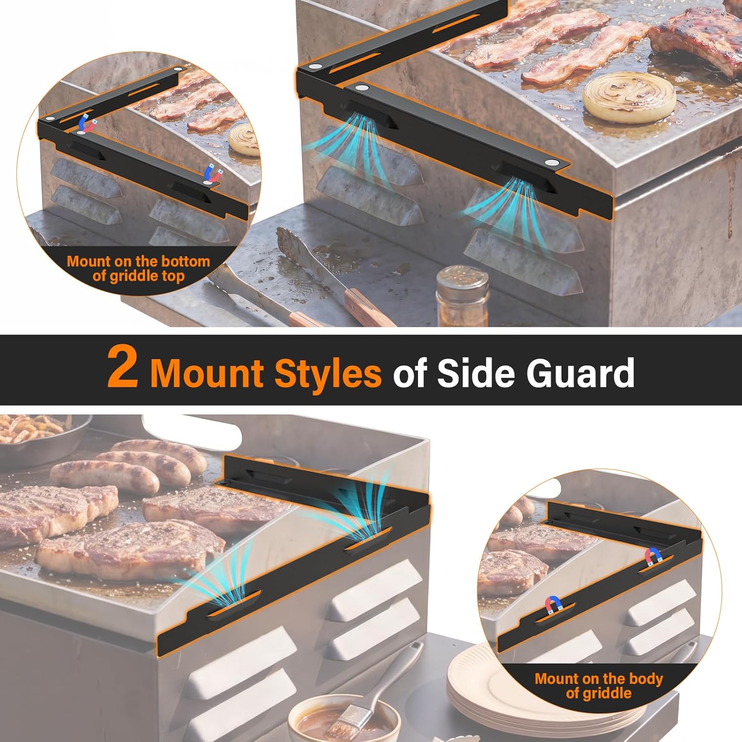 Magnetic Wind Guards for Blackstone 28 Inch Griddle, Wind Screen for Blackstone Griddle Accessories, Grill Accessories Protect Flame Hold Heat, Compatible with Cover Hood, Rear Grease Cup&Side Shelf