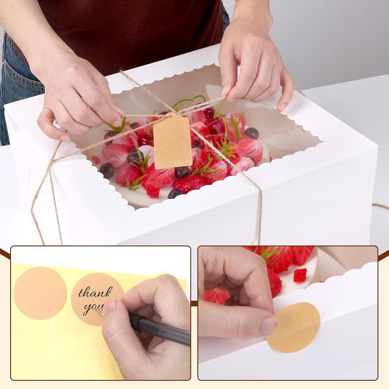 NEOACT 30 Pcs Cake Boxes, 12x12x8 Inch White Bakery Boxes with Window Cake Containers 12 Inch large Cake box for Birthday Party, Wedding,Tall Dessert Cardboard Boxes - Image 4