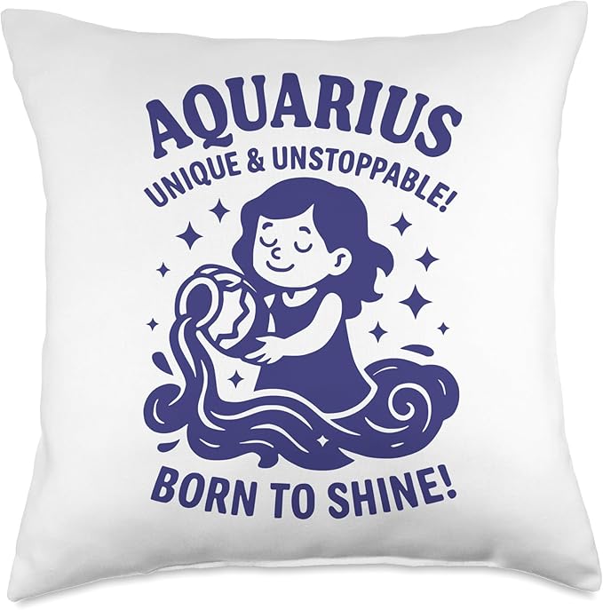 Aquarius Sign Of Zodiac Cute For Kids and Women Throw Pillow