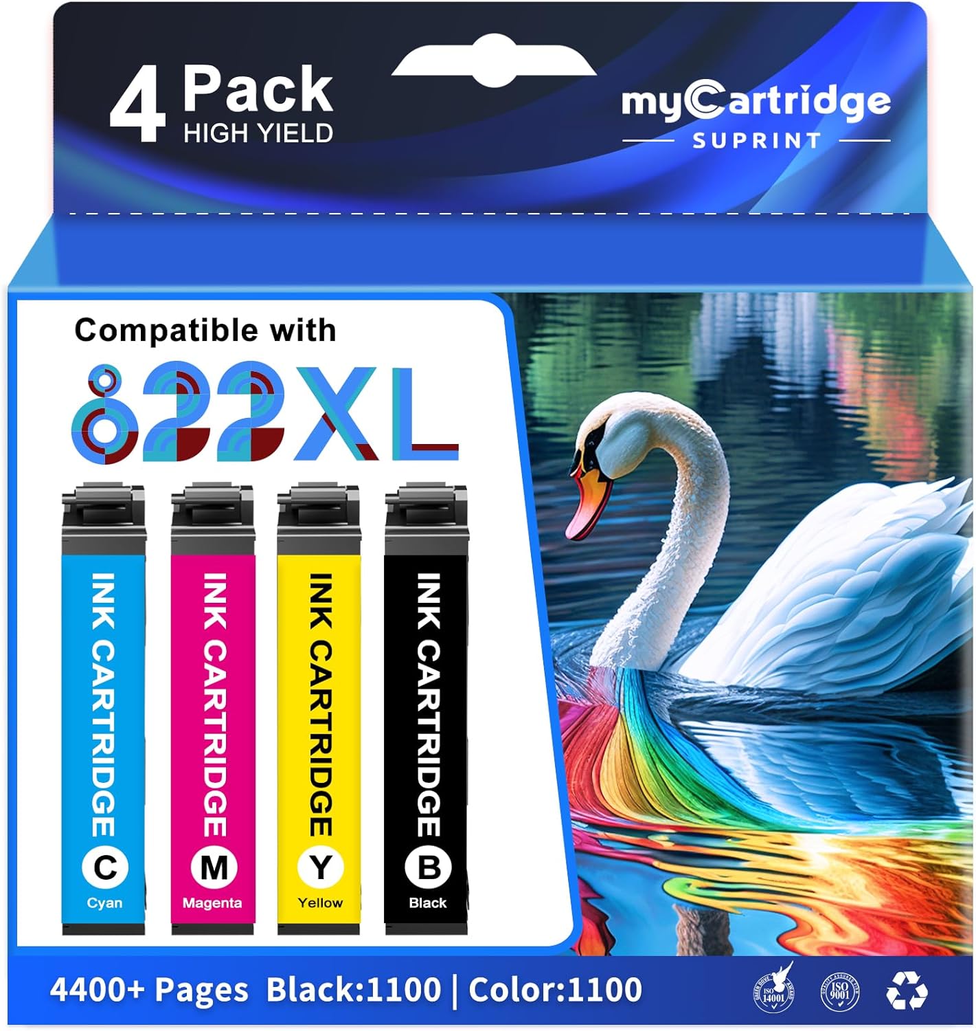 Remanufactured Replacement for Epson 822XL Ink Cartridge Combo Pack for Epson 822 XL High Yield use with Workforce Pro WF-3820 WF-3823 WF-4833 WF-4820 WF-4830 WF-4834 Printer Latest Chip (4 Pack)