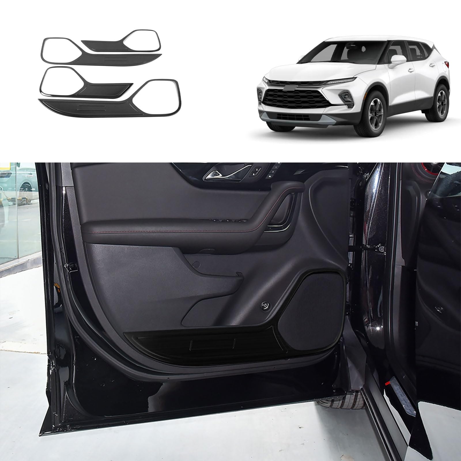 Car Accessories Compatible with Chevrolet Blazer 2019-2025 Door Anti Kick Panel Cover Stainless Steel 4PCS Black Brushed Finish