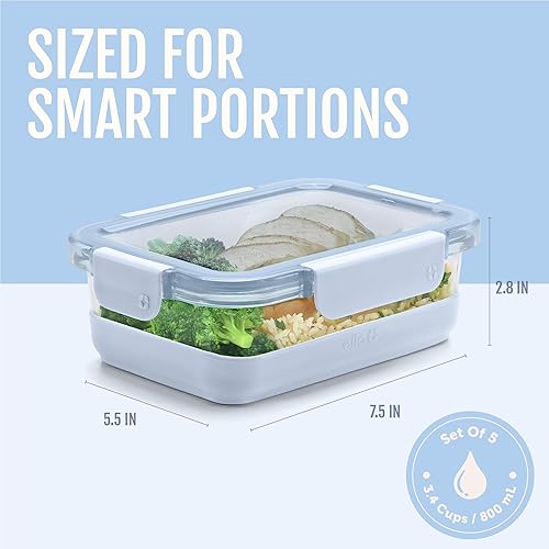 Miniatura 4 de Ello Duraglass 3.4 Cup Meal Prep Sets 10Pc, 5 Pack Set- Glass Food Storage Container with Silicone Boot and Airtight BPA-Free Plastic Lids, Azul
