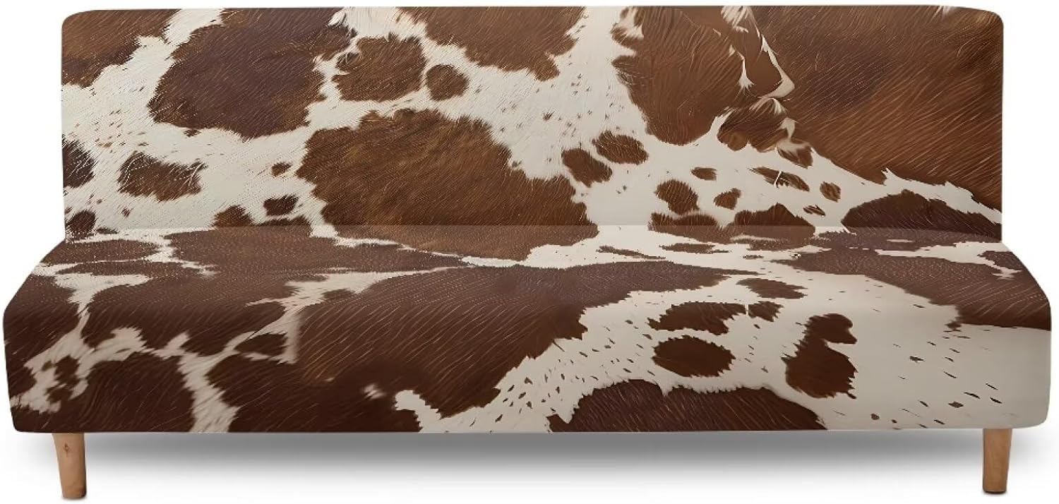 Washable Couch Covers for Living Room, Brown Cow High Stretch Sofa Cover Pets Dogs Friendly Anti Slip Futon Slipcovers Furniture Protector