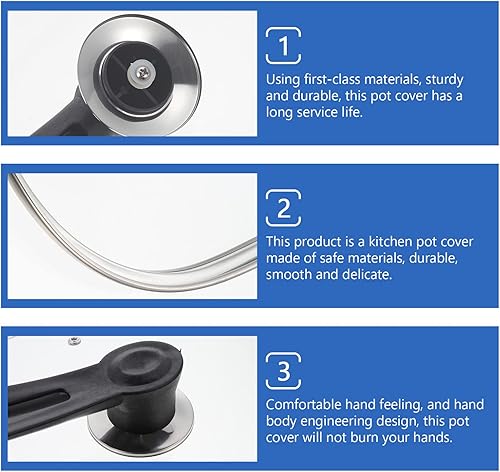 Miniatura 8 de Tapa cuadrada de vidrio de repuesto con asa de acero inoxidable antisalpicaduras de aceite, cubierta de tapa de cocción gruesa para saltear ollas,